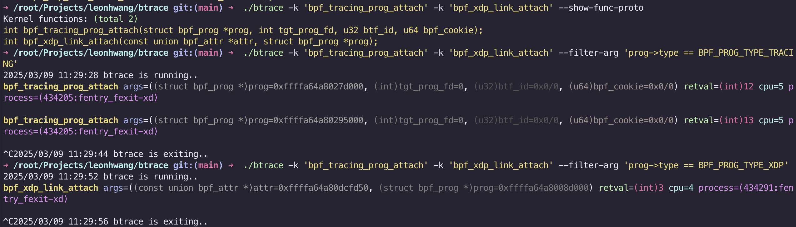 btrace –filter-arg